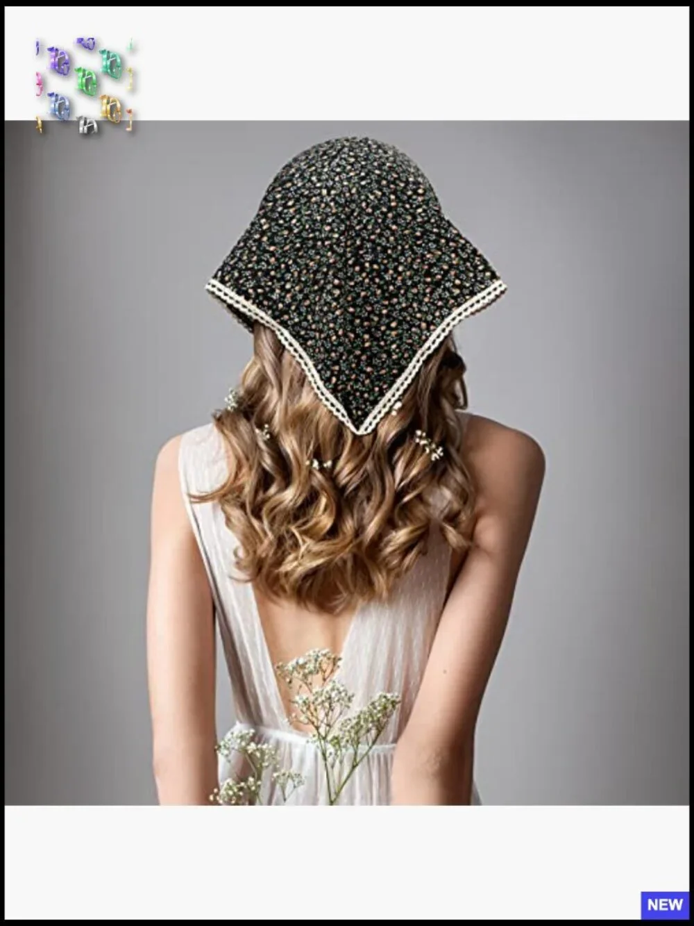 Floral Chiffon Hair Scarf Set Boho Headband Kerchief Triangle Ties Accessories